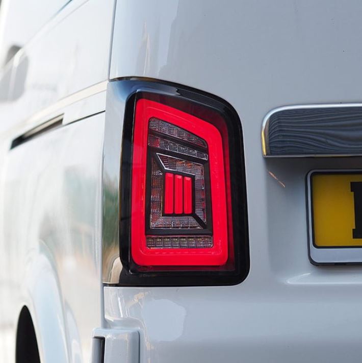 For VW T6 15-20 Transporter Barndoor LED Rear Lights Clear Full Frame Led Light- Bar