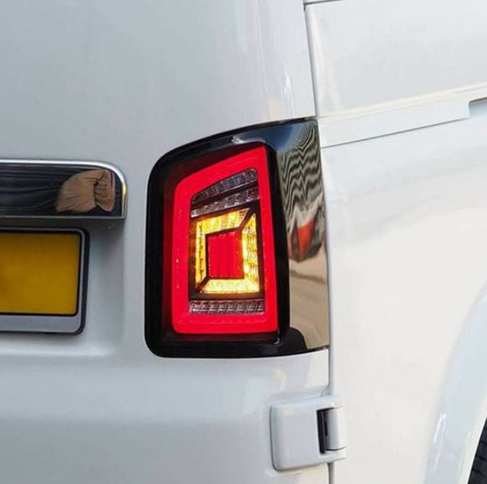 For VW T6 15-20 Transporter Barndoor LED Rear Lights Clear Full Frame Led Light- Bar