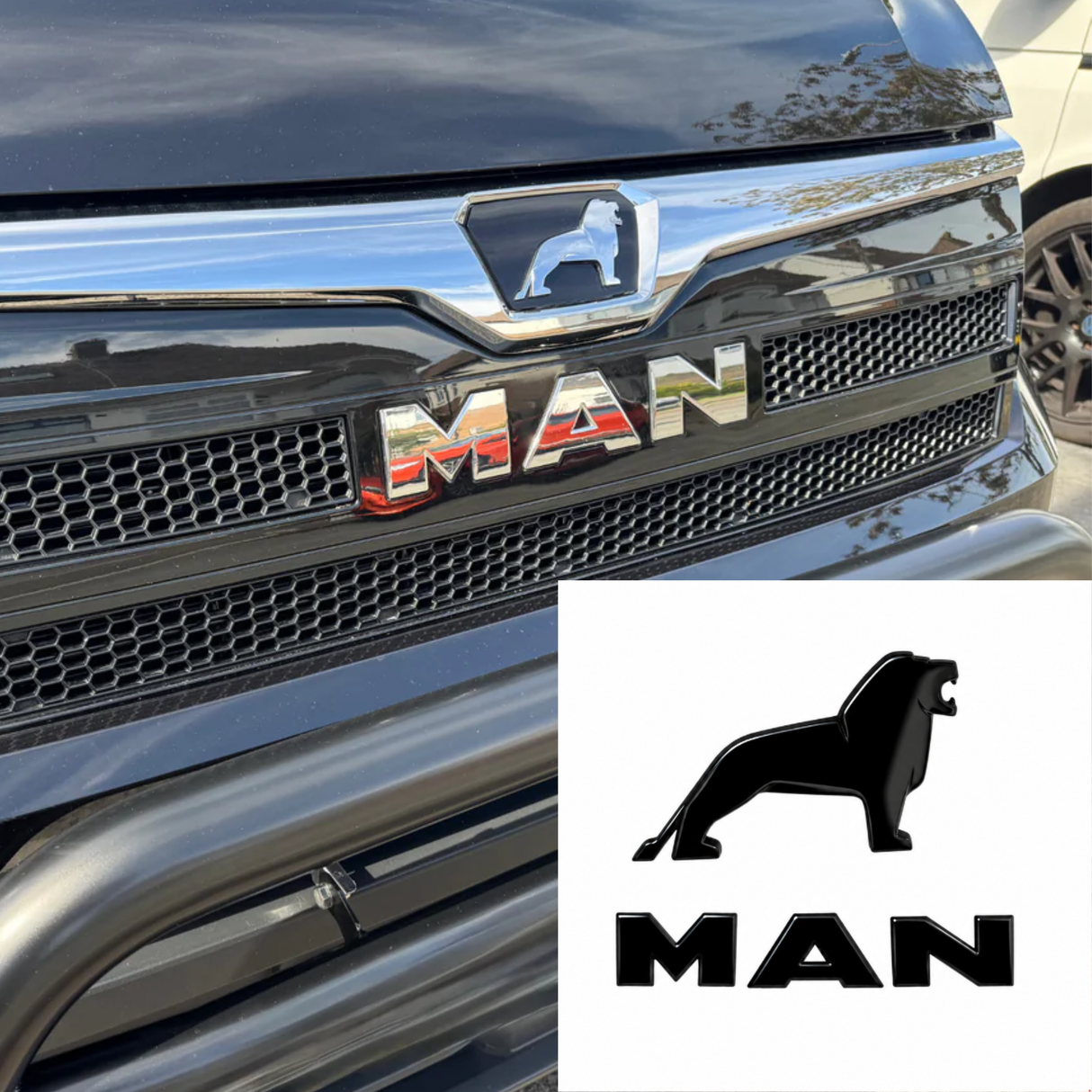 For MAN TGE Front Grille Replacement Badge and Letters Bundle - Gloss Black | Van-X