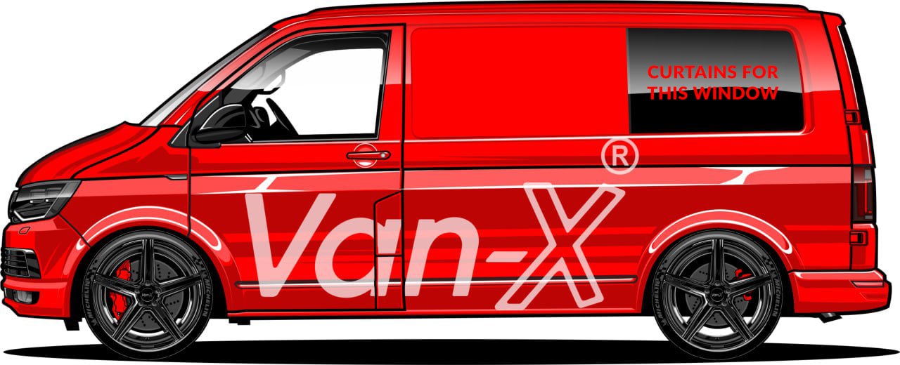 VW T6 Caravelle / Shuttle Premium Window Curtain Van-X - Black/Black