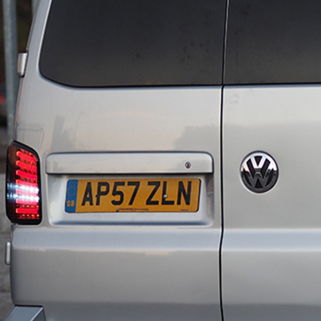 For VW T6 Barn Door Rear Number Plate Unit - Reflex Silver Painted and Ready to Fit