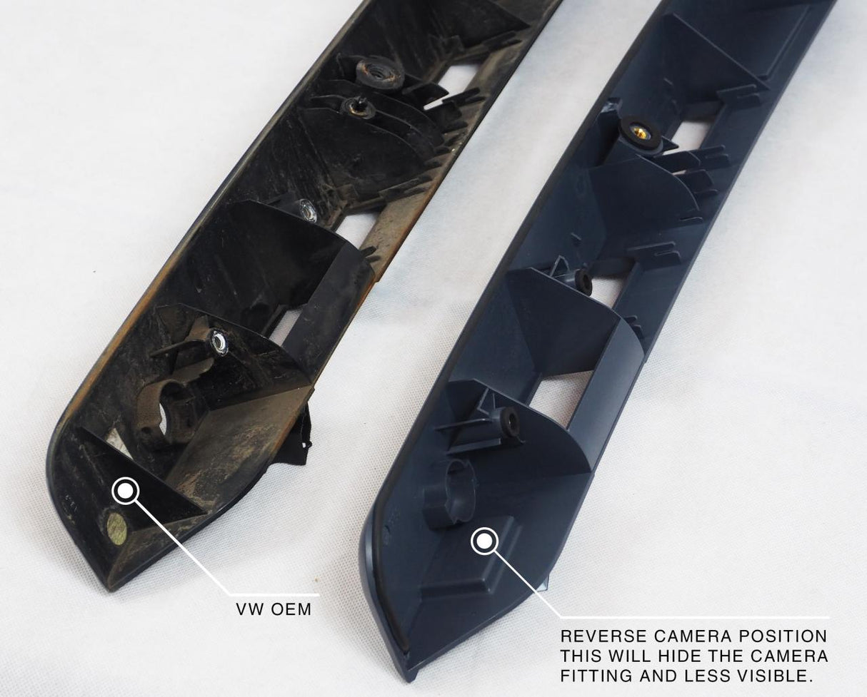For VW T5, T5.1 Barn Door Rear Number Plate Unit - Deep Black Painted and Ready to Fit
