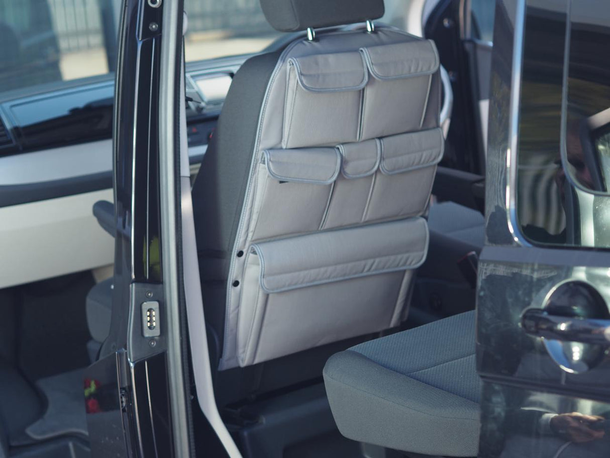 For VW T6 & T6.1 Transporter Campervan Single/Captain’s Seat Leatherette Back Seat Organizer – Van Storage Accessory