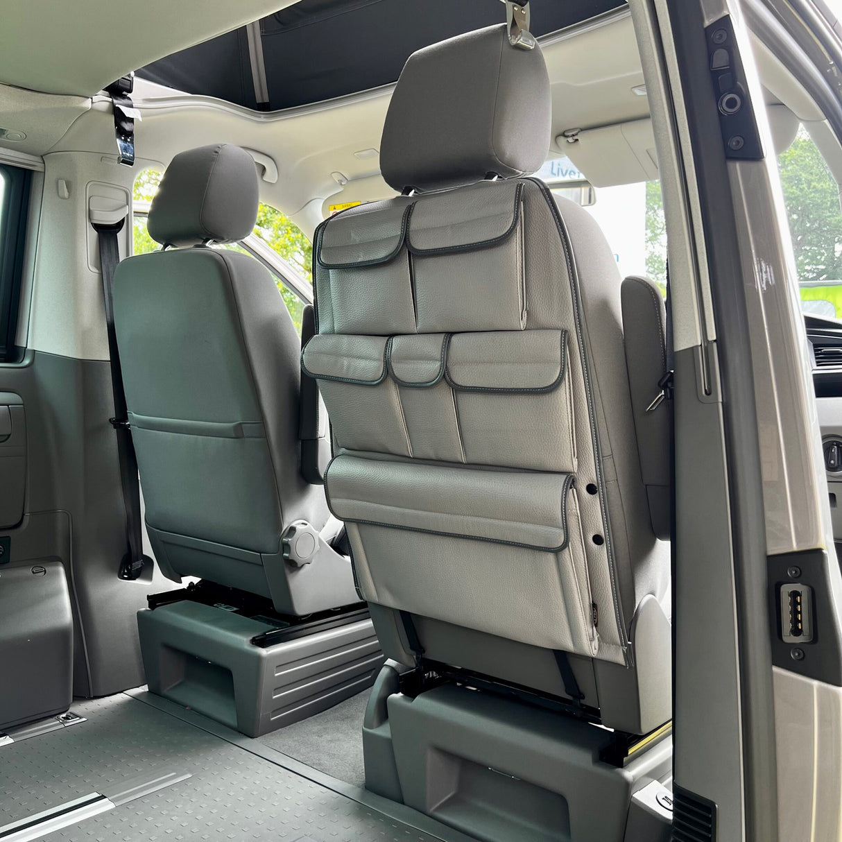 For VW California Ocean, Coast & Beach Campervan Single/Captains Seat Leatherette Back Seat Organiser Storage Solution