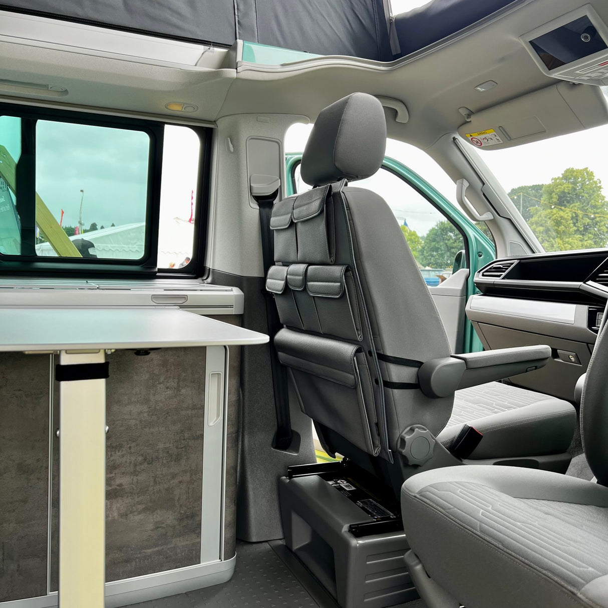 For VW California Ocean, Coast & Beach Campervan Single/Captains Seat Leatherette Back Seat Organiser Storage Solution