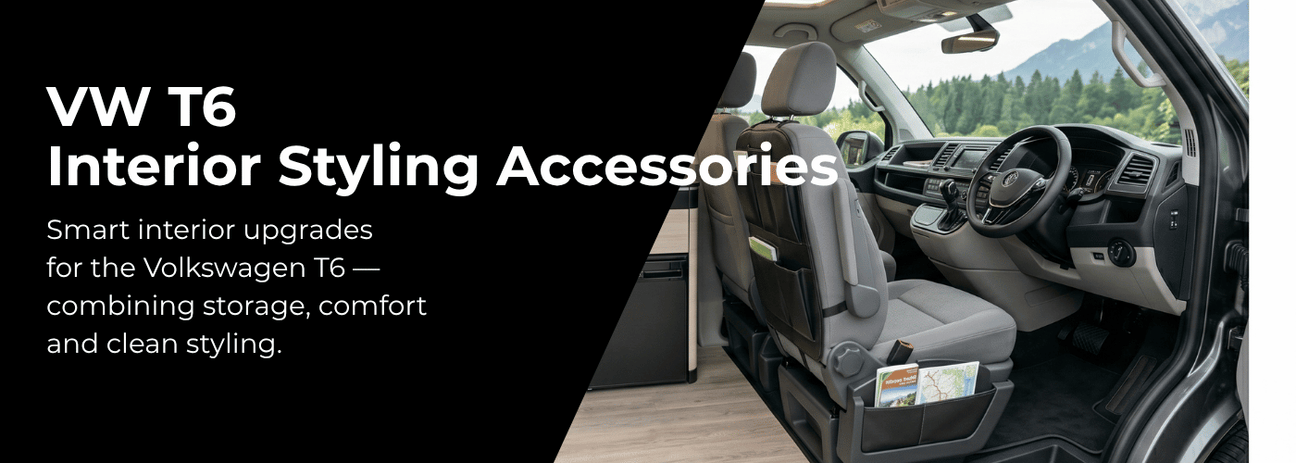 VW T6 interior styling accessories including comfort dashboard upgrades and premium trim components