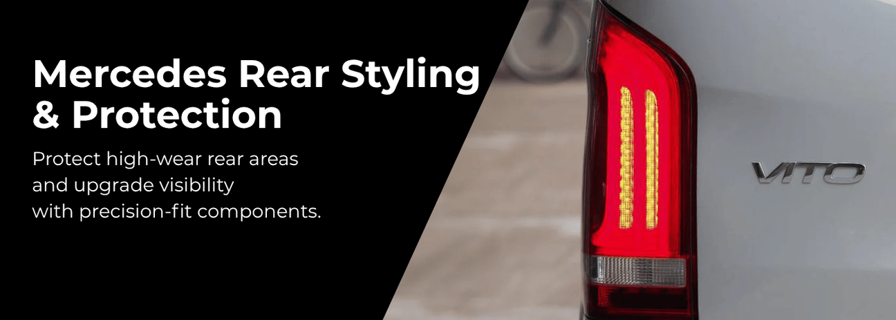 Mercedes-Benz Sprinter 907 rear styling accessories including light guards and bumper protection parts
