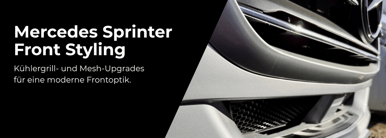 Mercedes Sprinter front styling accessories including honeycomb grilles and bonnet protection