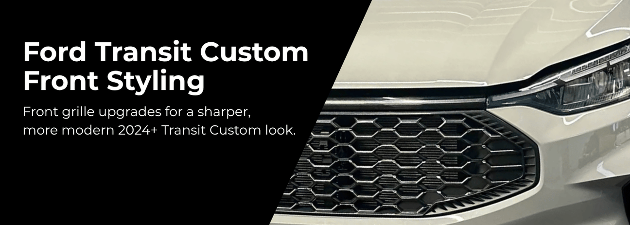 Ford Transit Custom 2024 front grilles collection featuring badgeless honeycomb designs