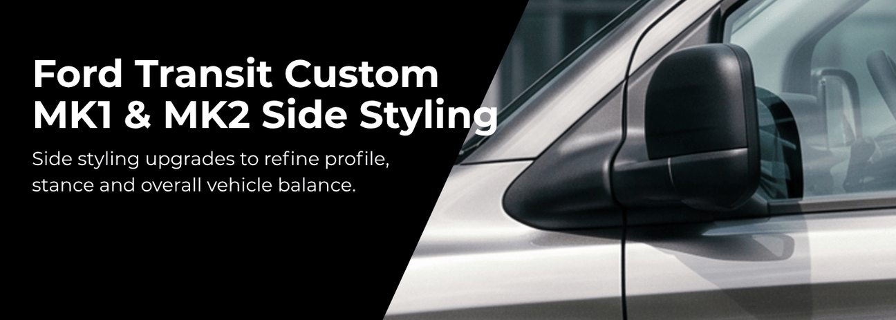 Ford Transit Custom MK1 MK2 side styling accessories including black awning rails and sliding windows