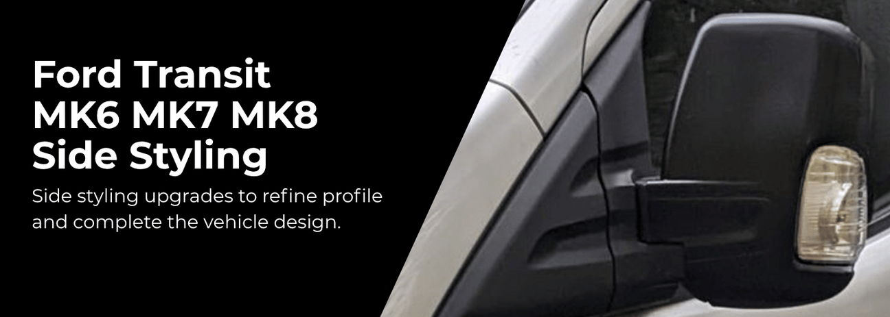 Ford Transit MK6 MK7 side styling accessories including wind deflectors and stainless steel door handle covers