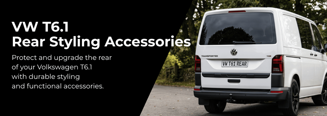 VW T6.1 Transporter rear styling accessories including bumper protectors and threshold covers