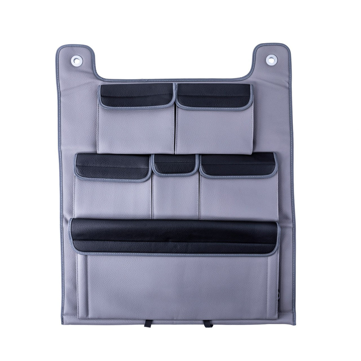 VW van Seat Organiser  T6 / T6.1 Transporter Campervan Leatherette Double Back (Grey with Black Lids)