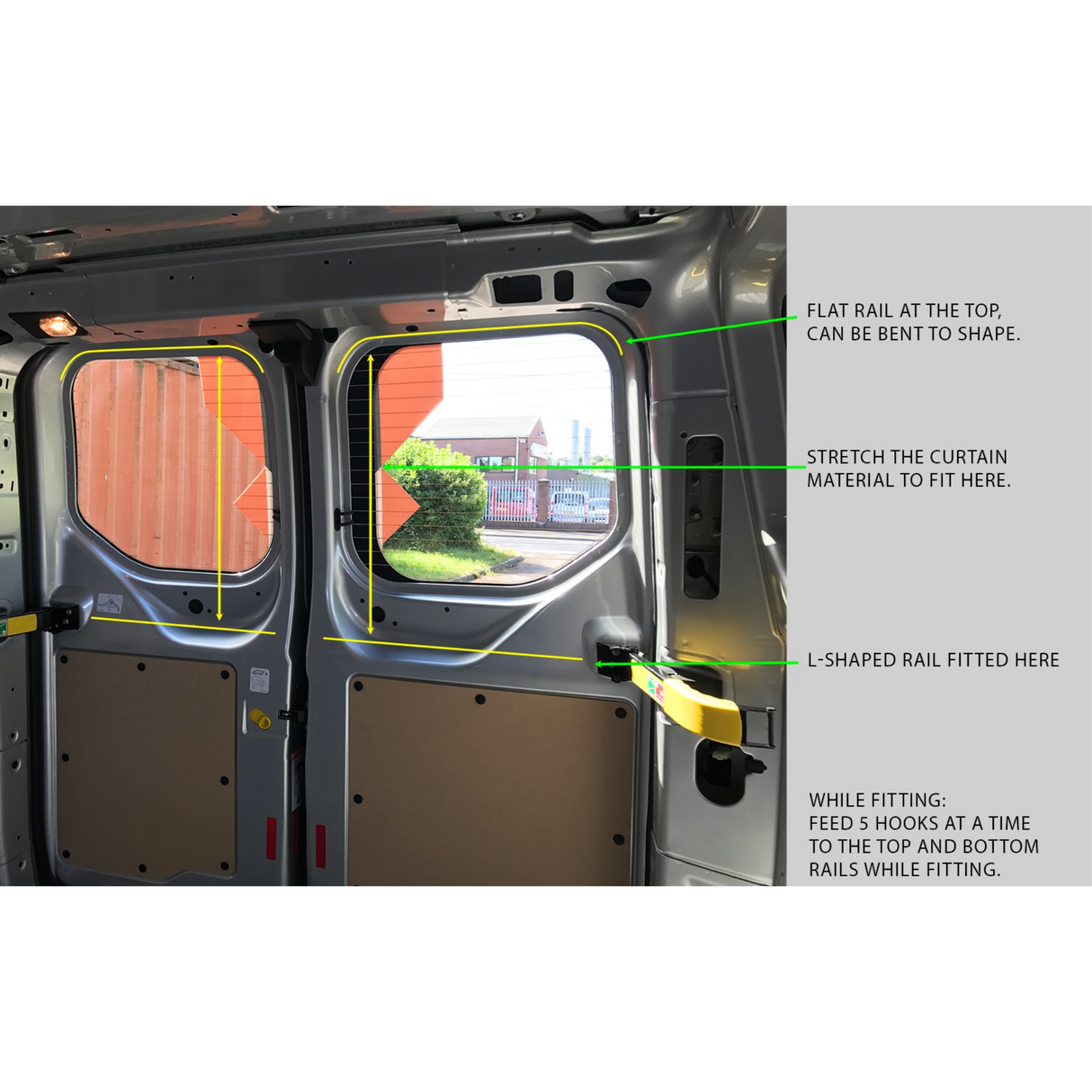 Airson Ford Transit Custom Premium 1 x Cùirtearan uinneig Barndoor Van-X