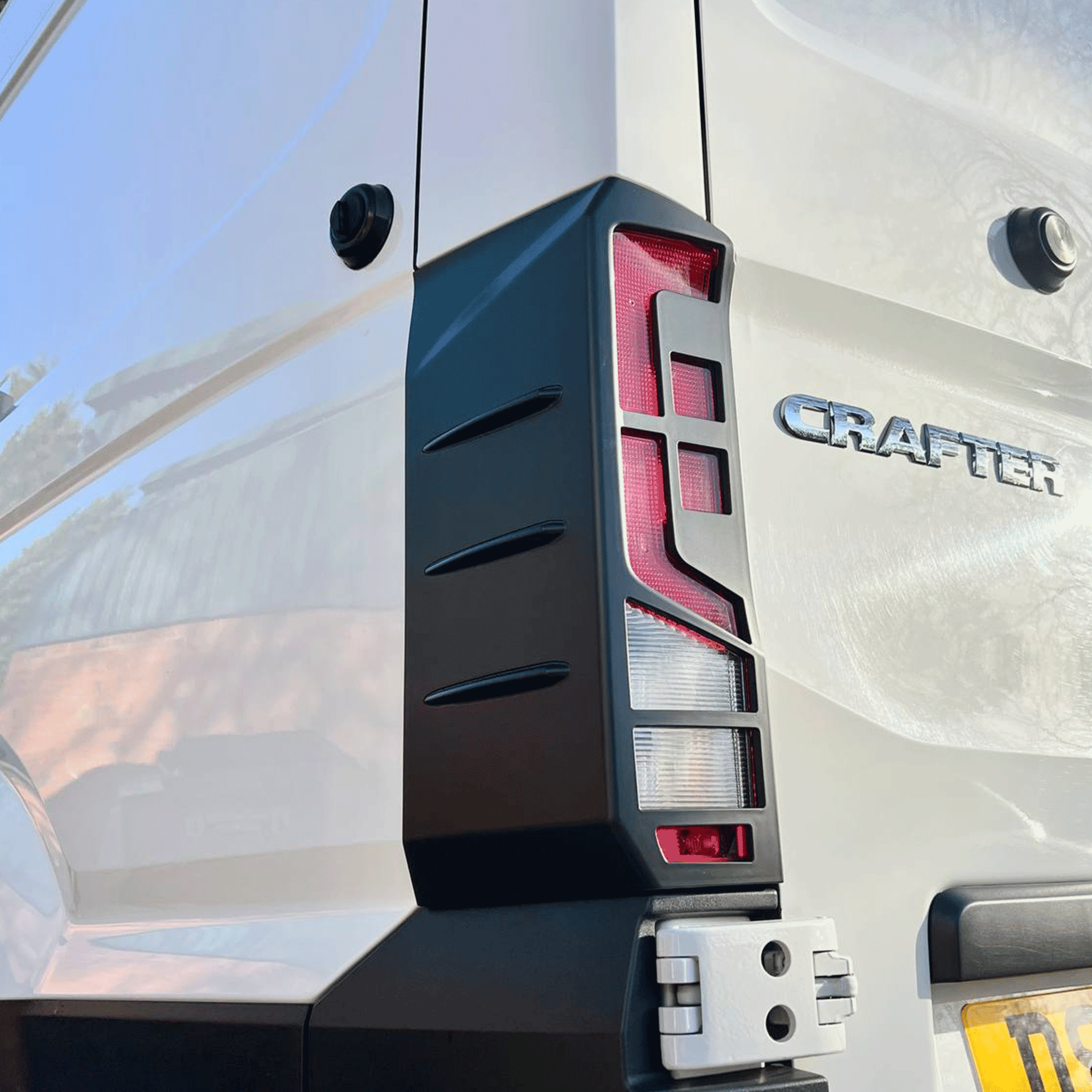 Vw Crafter Rear New Crafter Rear Light Guards Hammerite Ultimate Matte Black – Van-X