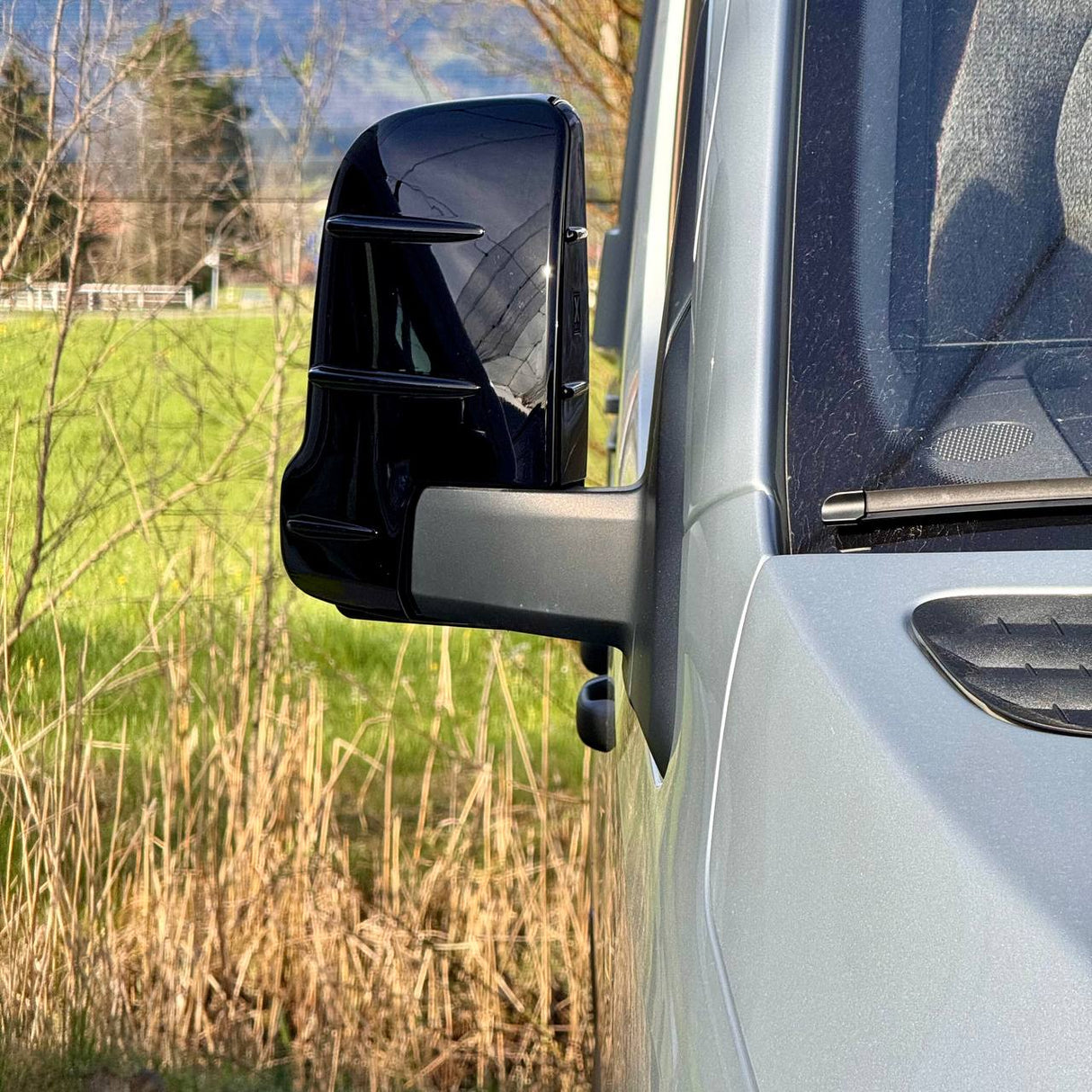 For Mercedes Sprinter 907 Wing Mirror Covers with Indicator - Gloss Black (Set of 2) - Replacement Caps for 907 Models