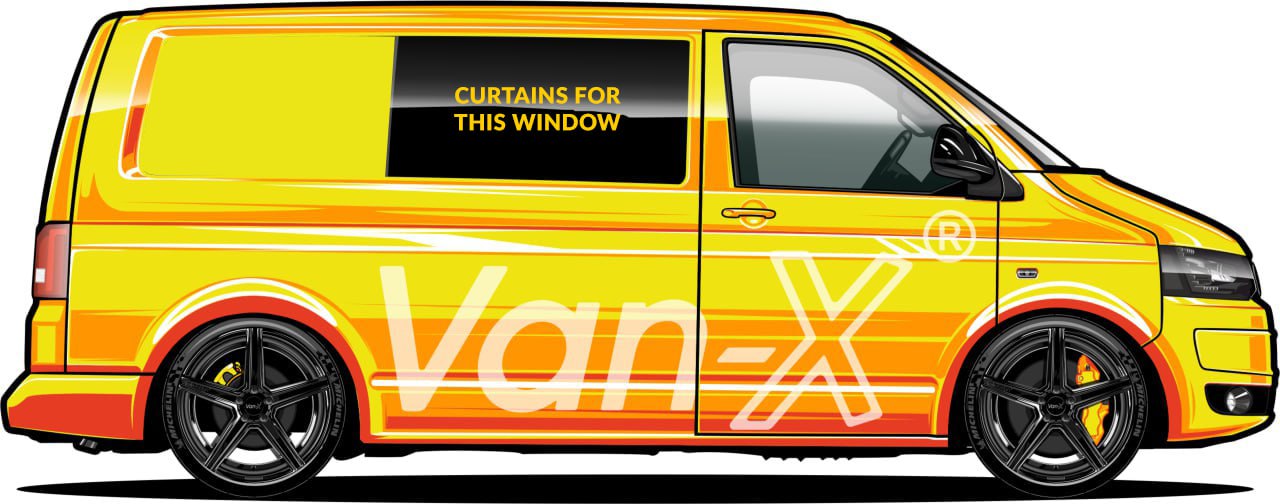 VW T5 Transporter Van Conversion Premium Curtains Van-X - Black/Grey