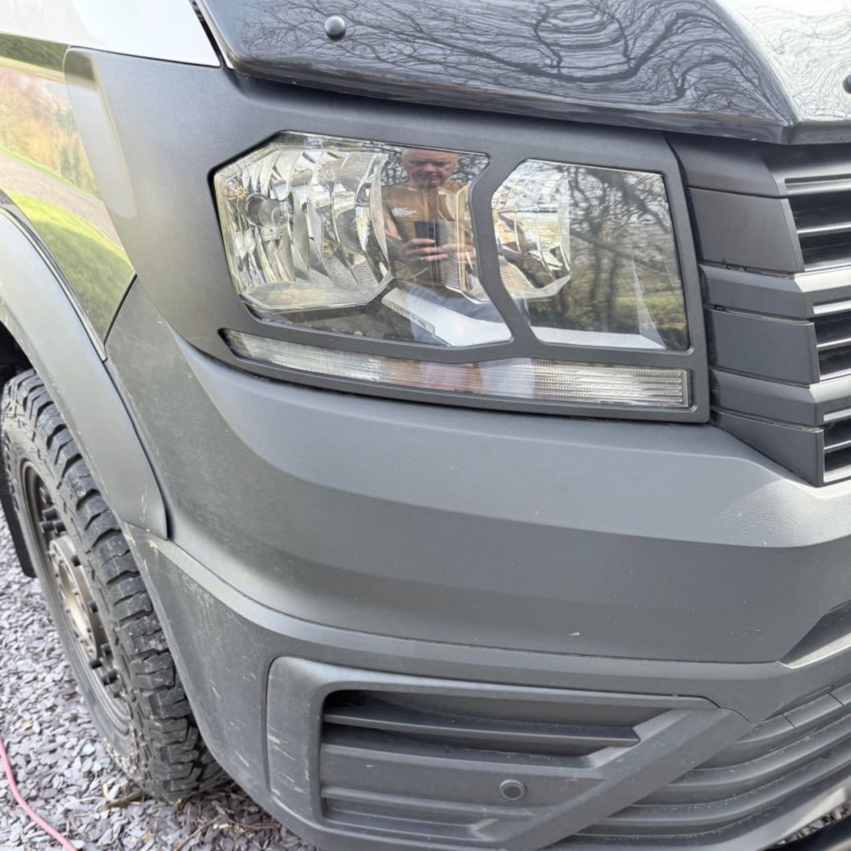For VW Crafter New Shape Headlight Guards – Hammerite Ultimate Matte Black – Premium Protection | Van-X