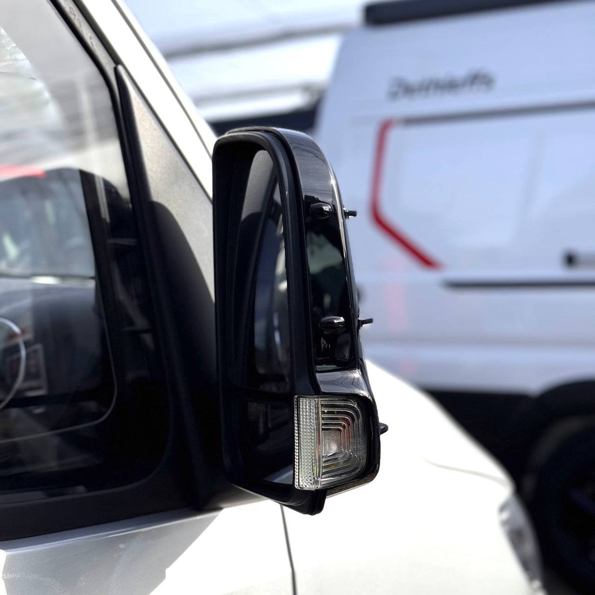 For Mercedes Sprinter 907 Wing Mirror Covers with Indicator - Gloss Black (Set of 2) - Replacement Caps for 907 Models