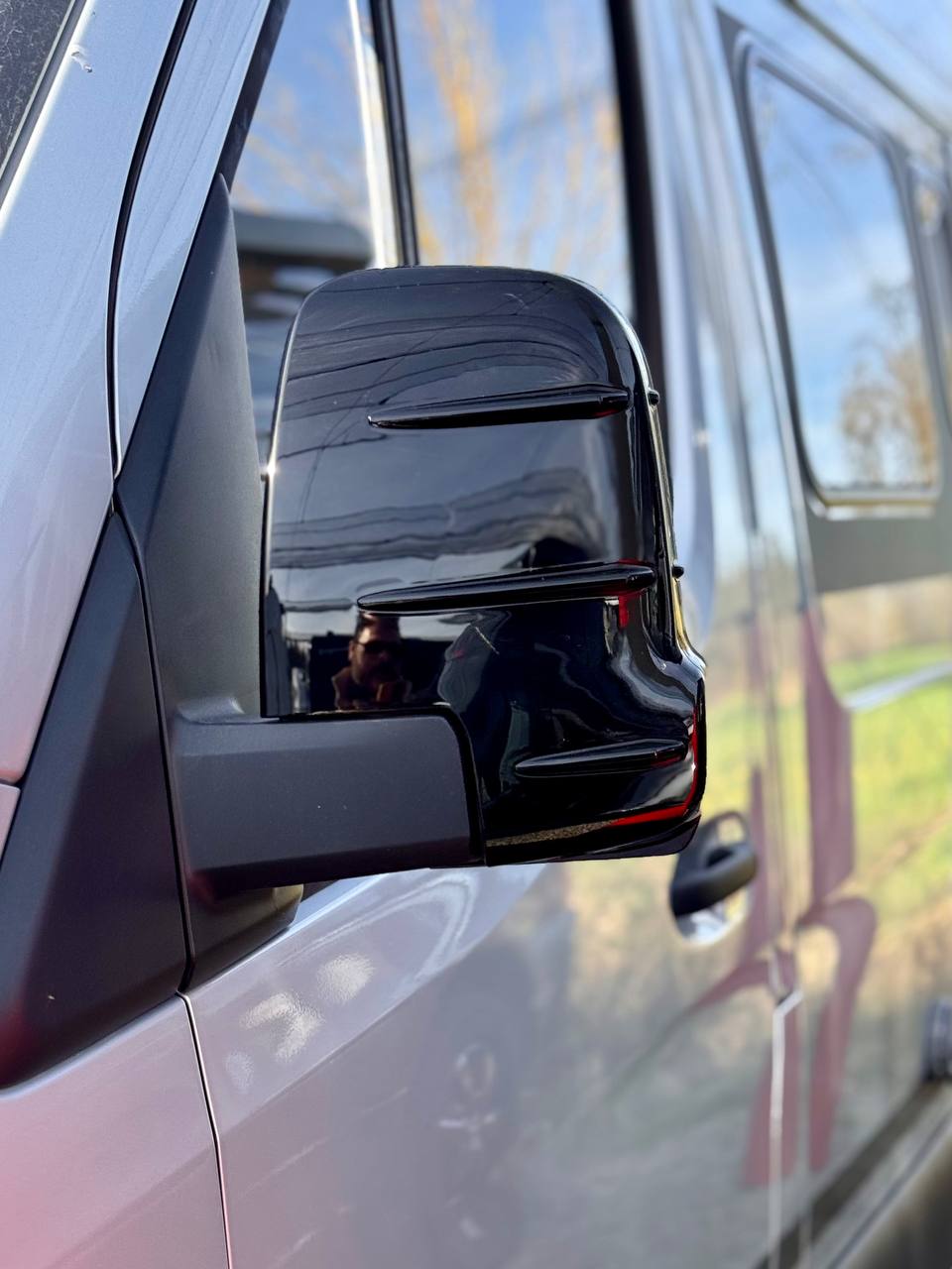 For Mercedes Sprinter 907 Wing Mirror Covers with Indicator - Gloss Black (Set of 2) - Replacement Caps for 907 Models
