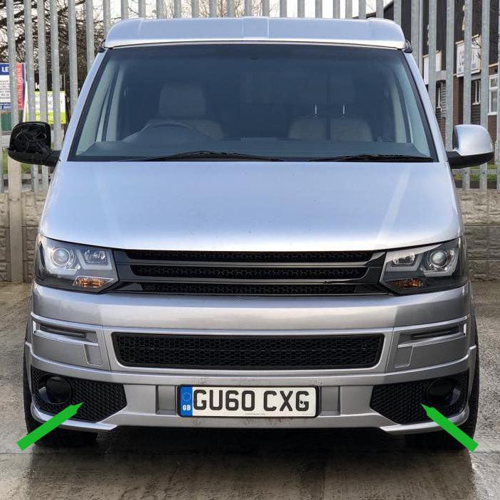 VW T5 .1 Transporter Honeycomb Sportline Front Spoiler Foglight Trims (Gloss Black)