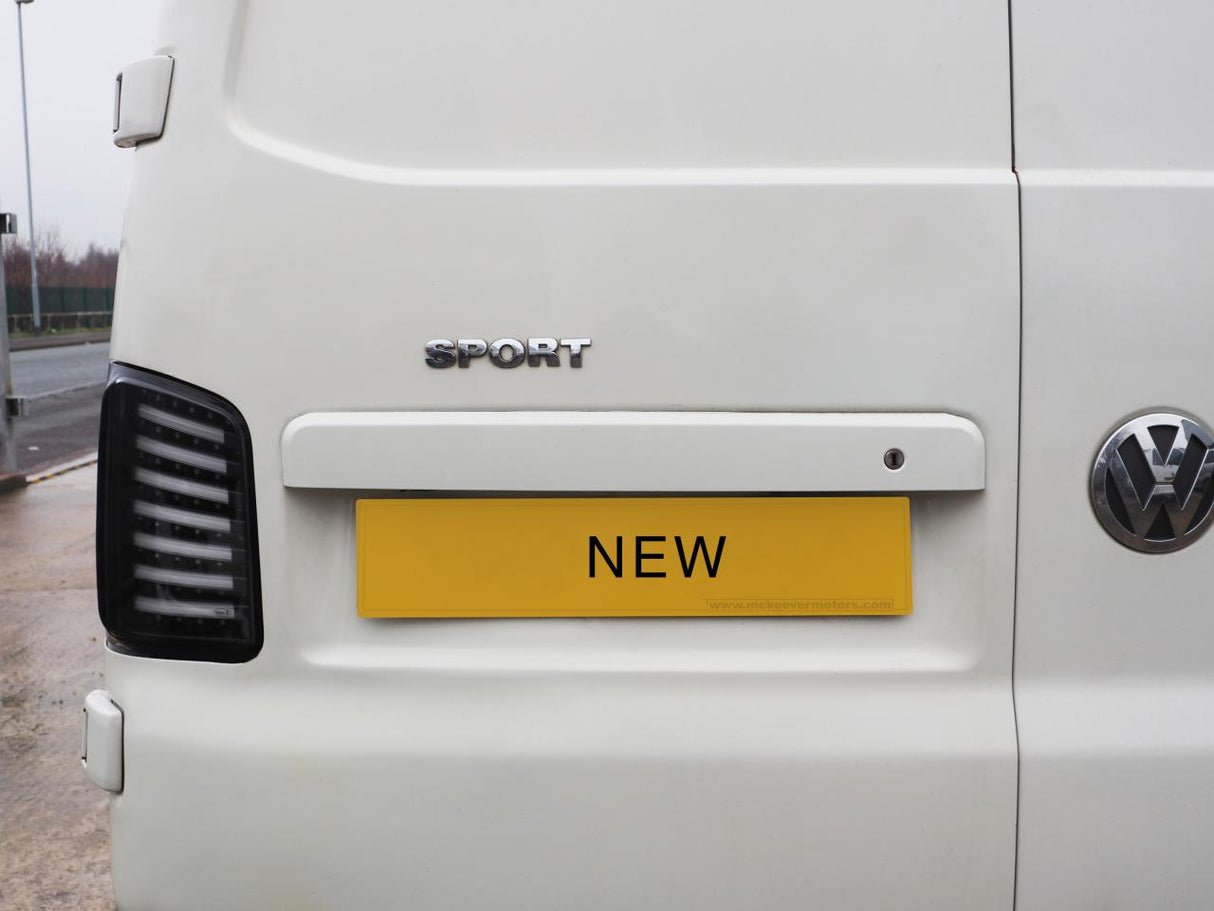 VW T5, T5.1 Barn Door Rear Number Plate Unit - Candy White Painted and Ready to Fit