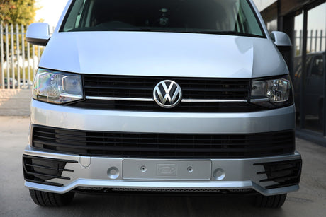 VW T6 Camper Transporter van Front Bumper Spoiler + Splitter (B-Ìre) Air a pheantadh agus deiseil airson a dhol a-steach do 3 roghainnean dath.