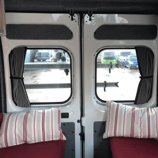 Bus surf van latha camper Citroen Relay Premium 1 x Cùirtear uinneig Barndoor le rèilichean Van-X
