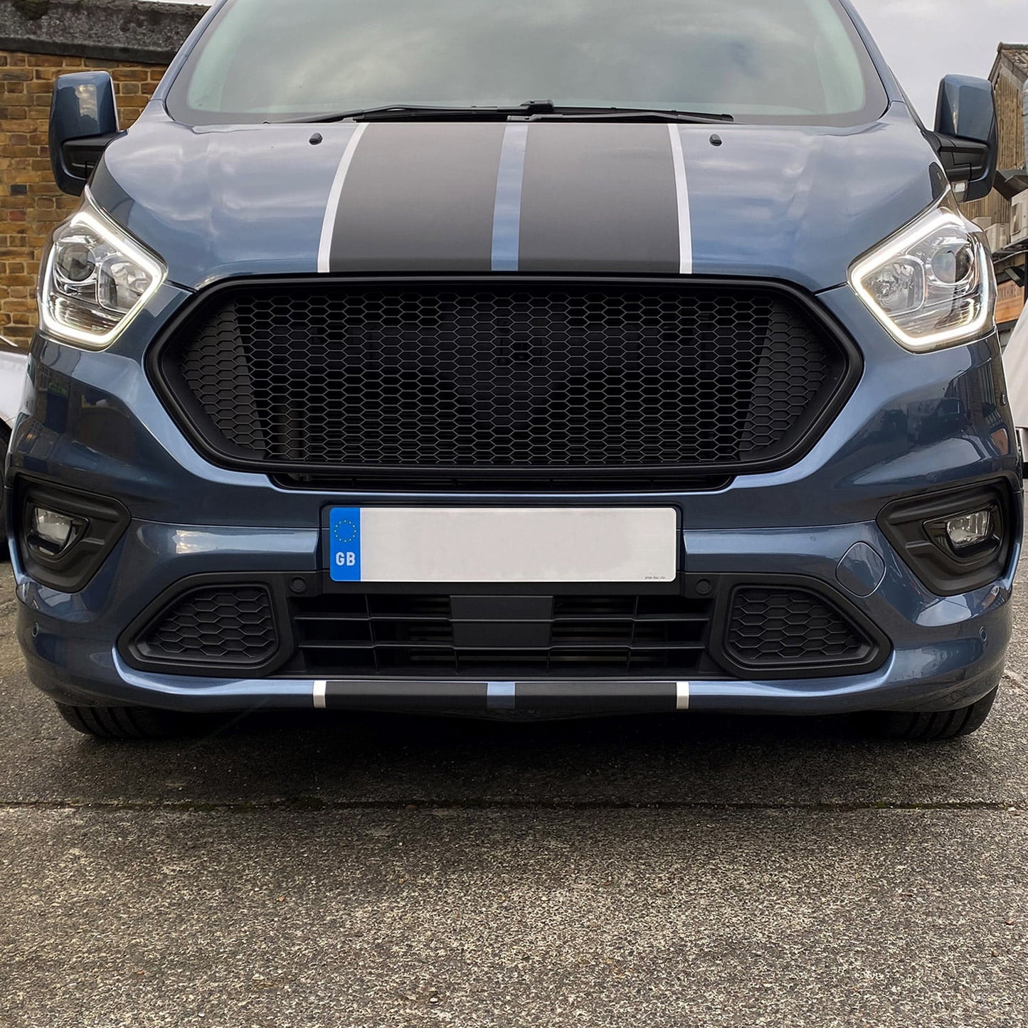 For Ford Transit Custom Front Badgeless Honeycomb Grille Only - Matte Black Painted and Ready to Fit