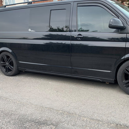 VW T5, T5.1 LWB Side Skirts Deep Black Plastic Painted and Ready to Fit (B-Grade)