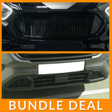 For Ford Transit Custom Honeycomb Grille Set - Gloss Black Top & Matte Black Lower - Ready to Fit