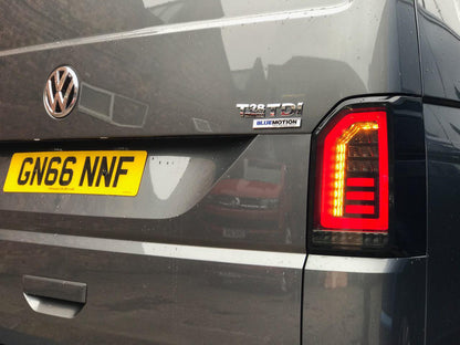 VW T6 Smoked Tailgate LHD Red-Bars European Left Hand Drive Van only Sequential Indicator
